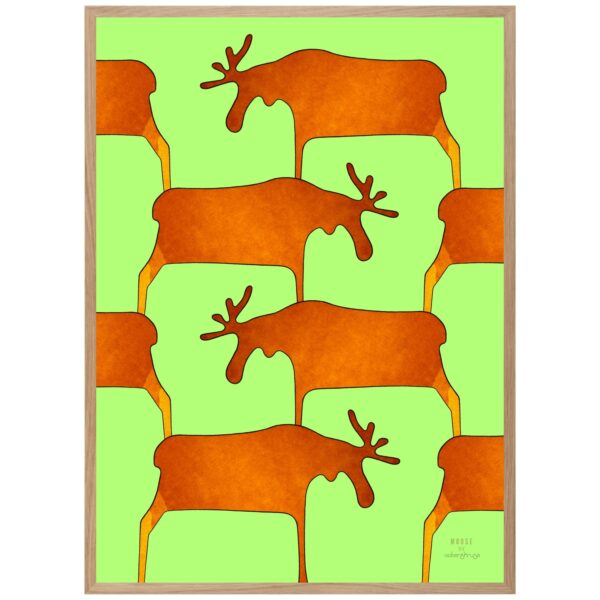 Dansk kunstplakat med elg safari i grøn farve.