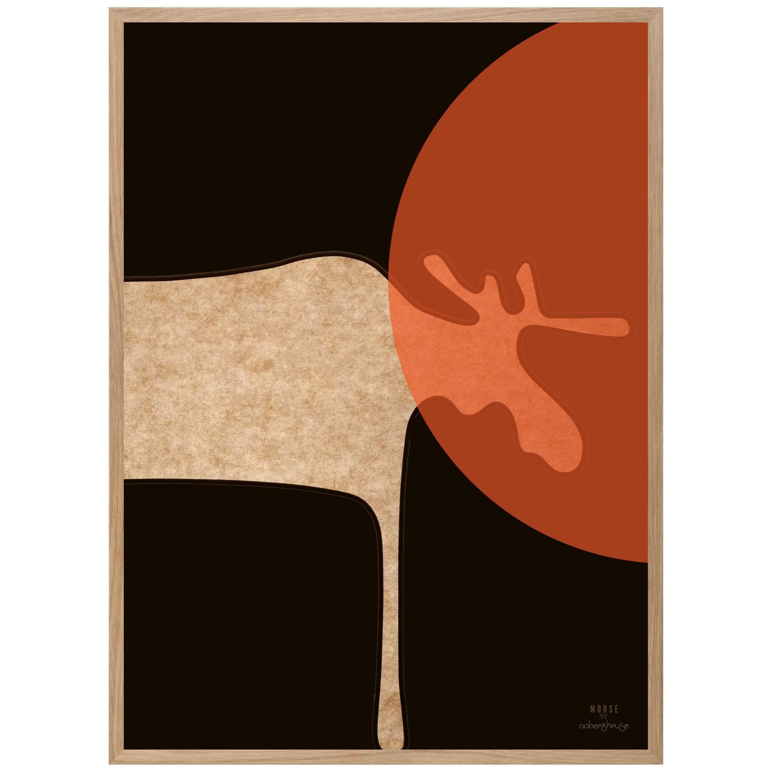 Et motiv af en mandig elg. En kunstplakat fra AabergKruse i sort og rød farve.