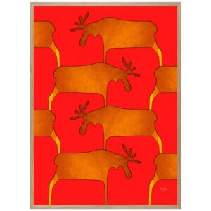 Stilfulde plakater med elge i rød