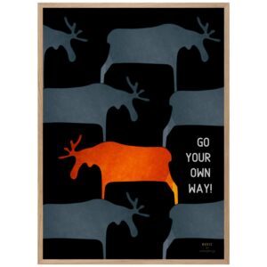 En af AabergKruses dyre plakater med elg motiv i mørke farver.
